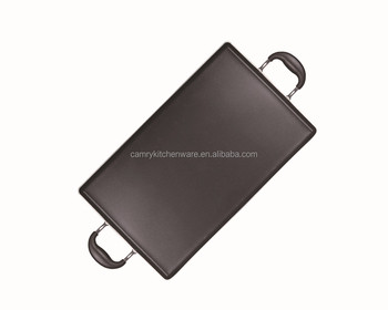 Nonstick double handle flat griddle pan aluminum