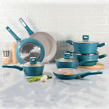 Forged aluminum marble coating cookware set induction ready
