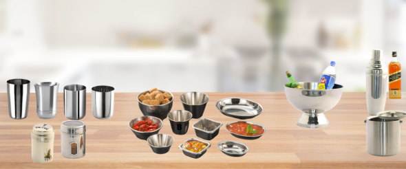 Stainless steel barware, glasses and canisters