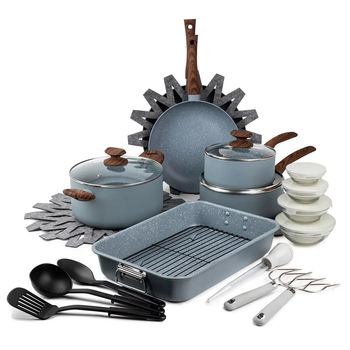28 piece aluminum cookware set multi layer coating