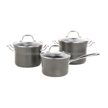Hard anodized aluminum nonstick pan and pot set with stainless steel handle